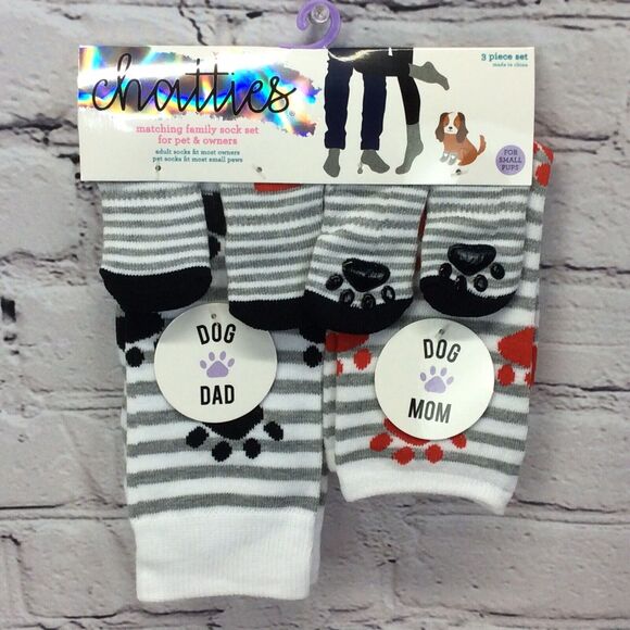 Chatties Matching Sock Set For Pet & Owner Small Pups Dad Mom Dog Cozy Pink/Gray - Picture 1 of 4